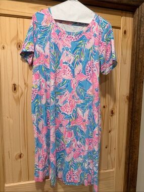 Lilly Pulitzer Blue and Pink Floral Midi Dress